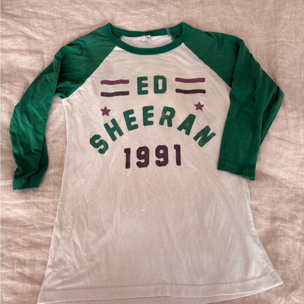 Ed Sheeran Green and White 3/4 Sleeve baseball Tee